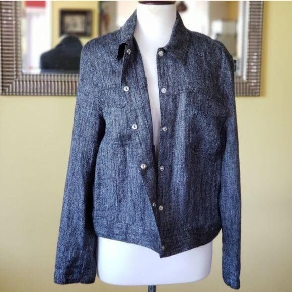 Theory Trucker Jacket Herring Melange Front Buttons Navy Blue Size Large Women's - Picture 3 of 12